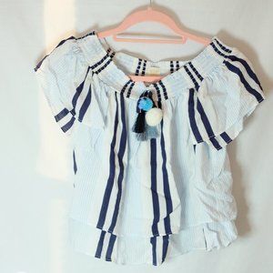 Boho Surfer Girl Summer Shirt with Pom Poms